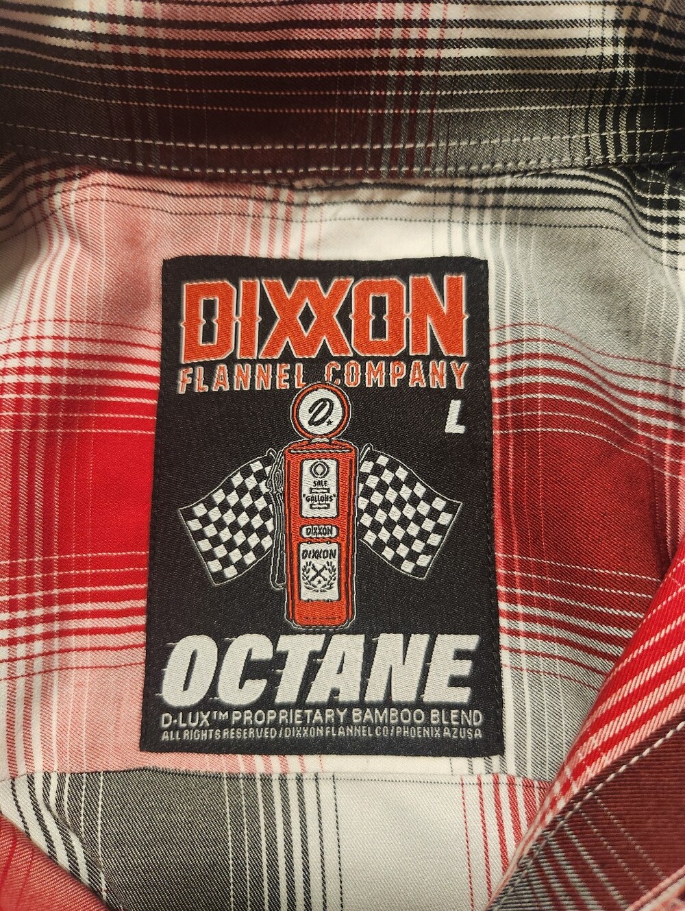 Dixxon Flannel Co Button Down Shirt Men Size Large Red Black Octane D-Lux Bamboo - Picture 9 of 10